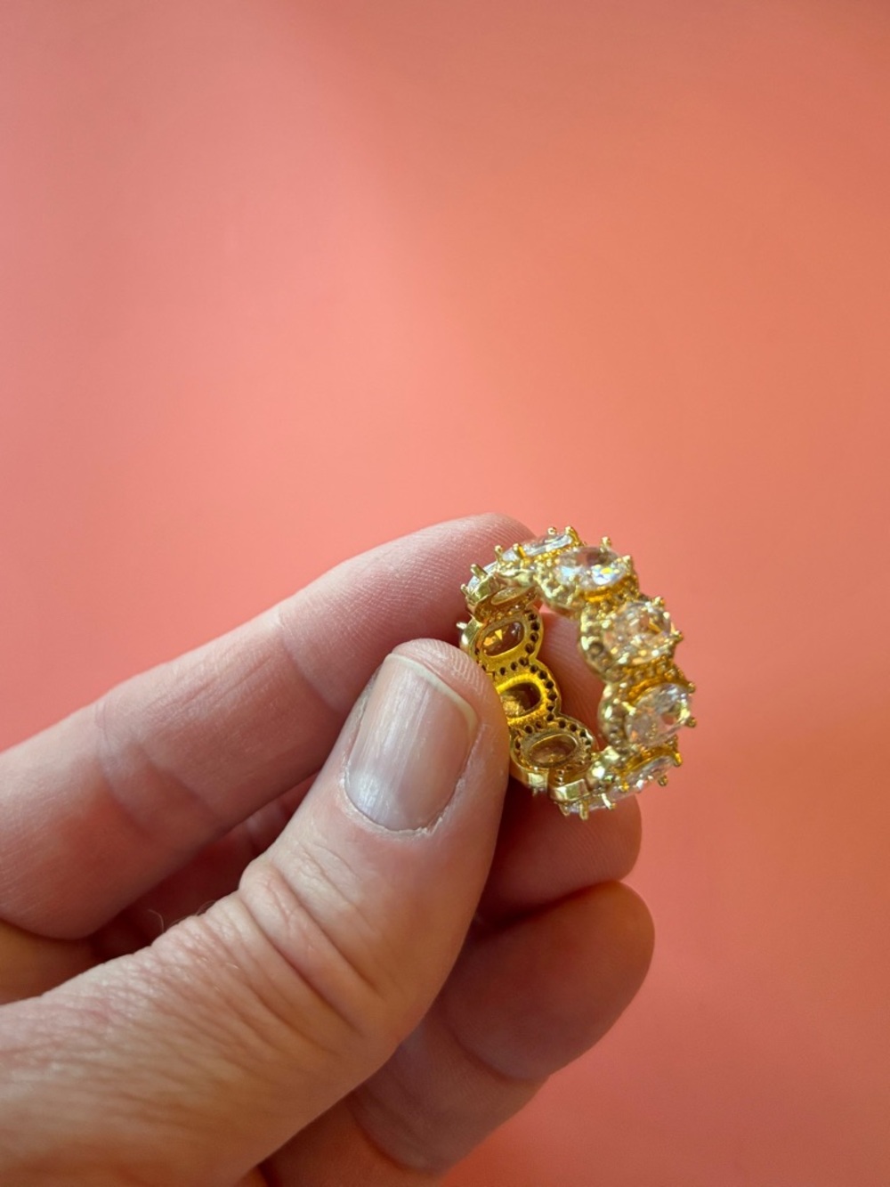 Gold-tone ring with oval stones - Picture 3 of 6